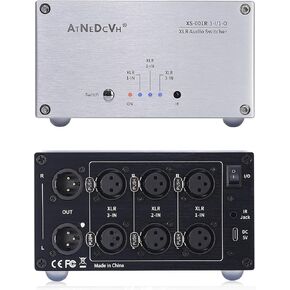 AtDcNeVh XLR 3 in 1 Out Audio Switcher, 3-Way XLR Balanced Audio Switch Converter - XLR Speakers Amplifiers Audio Selector Box - with Remote Control