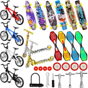 31 Pieces Mini Finger Toys Set Includes Finger Skateboards, Finger Bikes, Mini Scooters and Matched Wheels and Tools Accessories Educational Toys for Party Favors
