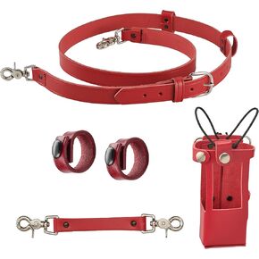 Shield Wallets Firefighter Reflective Radio Strap and Holder Red Leather Bundle Set Includes Radio Holster with Chrome Snaps, Strap, Sway Strap, Cord Keepers