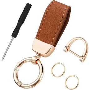 Genuine Leather Car Key Chains, Key Chains for Women, Universal Key Fob Holder That Rotates 360 Degrees, Anti-Lost D-Ring, 2 Key Rings, And a Black Screwdriver are All Included （Orange）