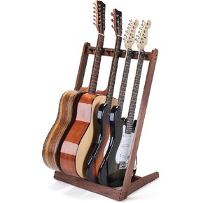 Guitar Stand for Multiple Guitars - Musbeat Hardwood Multi Guitar Stand (3 Acoustic Guitar, 5 Electric or Bass), 5 Guitar Stand Rack for Men, Folding Floor Guitar Rack Stand Display for Studio, Home
