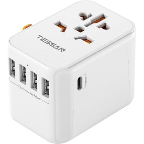 TESSAN Universal Travel Adapter, International Power Adapter 5.6A 3 USB C 2 USB A Ports, Plug Adaptor Travel Worldwide, Travel Charger Outlet Converter for Europe UK EU AUS (Type C/G/A/I)
