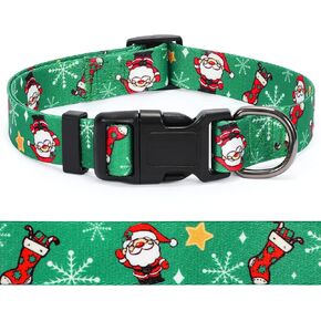 WHIPPY Christmas Dog Collar, Dog Christmas Collars with Santa and Christmas Tree Pattern Adjustable Christmas Boys Girls Dog Collar with Safety Plastic Buckle for Small Medium Large Dog Cat Pet