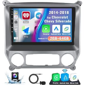 2G+64G Android 13 راديو ستيريو للسيارة لسيارة شيفروليه تشيفي سيلفرادو جي إم سي سييرا 2014 2015 2016 2017 2018 CarPlay Android Auto 10.1 بوصة شاشة لمس HiFi Bluetooth GPS Navigation WiFi FM Backup Camera Mic in Kuwait