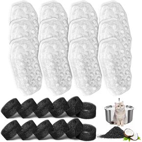 10 Pack Cat Water Fountain Filter Replacement - 10 PCS Pet Fountain Filter Replacement & 10 PCS Pre-Filter Sponges, Compatible with Rellaty 3.2L/108oz Pet Water Fountain Filters
