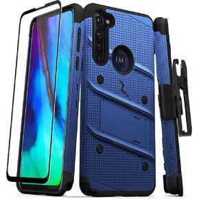 حافظة ZIZO Bolt Series لهاتف Moto G Stylus (2020) مع واقي شاشة ومسند وحافظة - أزرق وأسود