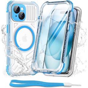 WIFORT for iPhone 15 Pro Max Waterproof Case, [IP68 Underwater Dustproof][Built-in Screen][15FT Military Shockproof] 360 Full Body Sealed Protection Cover Magnetic Frosted Phone Case 6.7" Blue