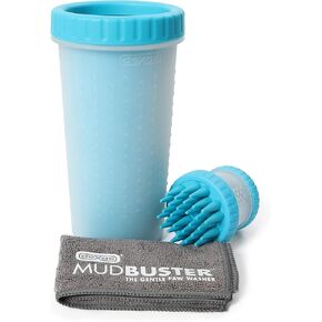 Dexas MudBuster Portable Pet Cleaning Kit with Dog Paw Washer, Pet Bathing Brush, Microfiber Towel, Large, Pink