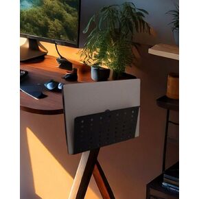 Desk Side Mount Laptop Holder (White) No Drill Steel Hanging Desk Organizer, Laptop Holder, Desk Side Storage, Under Desk Storage, Laptop Holder, with Pen Holder,Desk Storage Holder for Office & Home