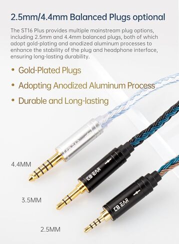 كابل سماعة أذن Keephifi KBEAR ST16 بطول 2 متر مطلي بالفضة مع قابس مطلي بالذهب 3.5 مم لـ KZ ZST AS10 EDX EDC (QDC، فضي، قابس 3.5 مم) in Saudi Arabia