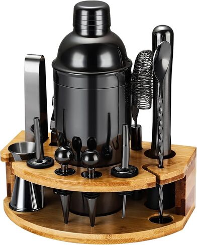 Cocktail Shaker Set Bartender Kit with Stand, 12 Piece Bar Set Drink Mixer Set with Stainless Steel Bar Accessories Tools: 25oz Martini Shaker Jigger Strainer Spoon Muddler for Cocktails (Silver) in Saudi Arabia