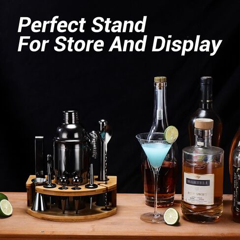 Cocktail Shaker Set Bartender Kit with Stand, 12 Piece Bar Set Drink Mixer Set with Stainless Steel Bar Accessories Tools: 25oz Martini Shaker Jigger Strainer Spoon Muddler for Cocktails (Silver) in Saudi Arabia