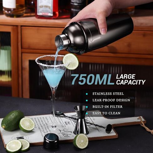 Cocktail Shaker Set Bartender Kit with Stand, 12 Piece Bar Set Drink Mixer Set with Stainless Steel Bar Accessories Tools: 25oz Martini Shaker Jigger Strainer Spoon Muddler for Cocktails (Silver) in Saudi Arabia