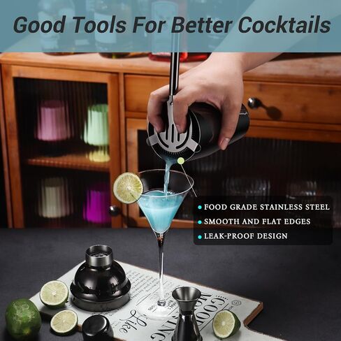 Cocktail Shaker Set Bartender Kit with Stand, 12 Piece Bar Set Drink Mixer Set with Stainless Steel Bar Accessories Tools: 25oz Martini Shaker Jigger Strainer Spoon Muddler for Cocktails (Silver) in Saudi Arabia