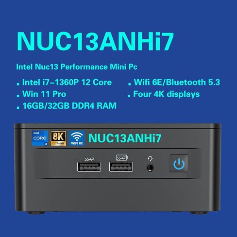 NUC13ANHi7 NUC13 Pro 16GBRAM 512GB SSD Mini PC,for intel nuci7-1360P 12 Core,16 thread Mini Computer,Win 11 Pro Mini Computers, Up to 5 GHz Turbo,NVMe SSD DDR4,WiFi 6E,BT 5.3,8K Support,USB 3.2,Gaming in Kuwait
