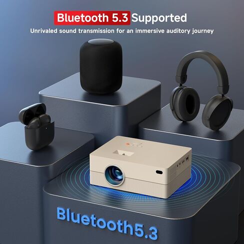 [Electric Focus] JOWLURK Mini Projector with Wifi and Bluetooth,1080P HD Portable Projector,15000L Movie Projector for Home Bedroom, Compatible with Android/iOS/Windows/TV Stick/HDMI/USB (Champagne) in Kuwait