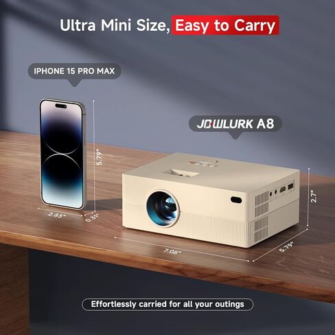 [Electric Focus] JOWLURK Mini Projector with Wifi and Bluetooth,1080P HD Portable Projector,15000L Movie Projector for Home Bedroom, Compatible with Android/iOS/Windows/TV Stick/HDMI/USB (Champagne) in Kuwait
