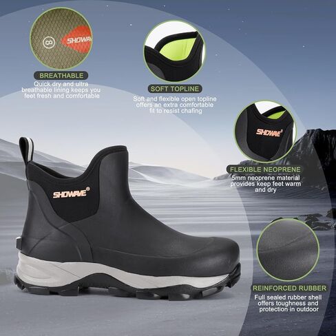 Showave Men's Rain Boots, Rubber Hunting Booties, Waterproof Insulated Mud Boots, Durable Outdoor Garden Boots for Fishing Yard Working in Kuwait