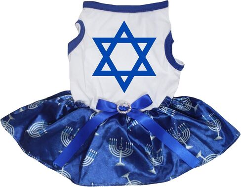 Petitebella Hexagram Star Puppy Dog Dress (White/Blue Candlesticks, Small) in Kuwait