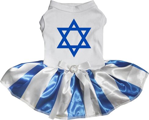Petitebella Hexagram Star Puppy Dog Dress (White/Blue Candlesticks, Small) in Kuwait