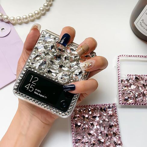 Diamond Case for Moto Razr+/Plus 2024,Cute Pink Sparkly Crystal 3D Handmade Full Body Rhinestone Gemstones Glitter Moto Razr+/Plus 2024 Phone Case for Women Girls in Kuwait
