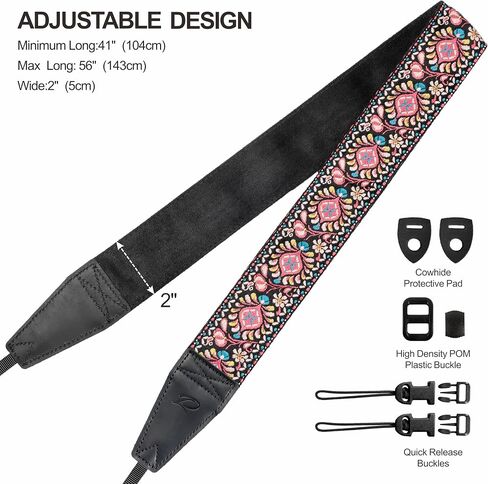 Padwa Lifestyle Camera Strap - 2" Full Grain Leather Ends Camera Straps for Photographers, Vintage Embroidered Cotton Weave Soft Suede Fabric Padded Strap Quick Release fits All Cameras in Saudi Arabia