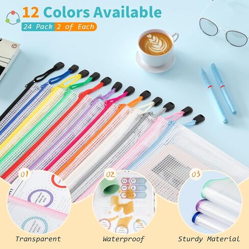 Umriox 48pcs Pencil Pouches, Mesh Bags with Zipper, A6 Size 16 Color Pencil Case Small Zipper Pouch, Zipper Bags, Waterproof Storage Bags for Pencil, School Office and Travel Organization Supplies in Saudi Arabia