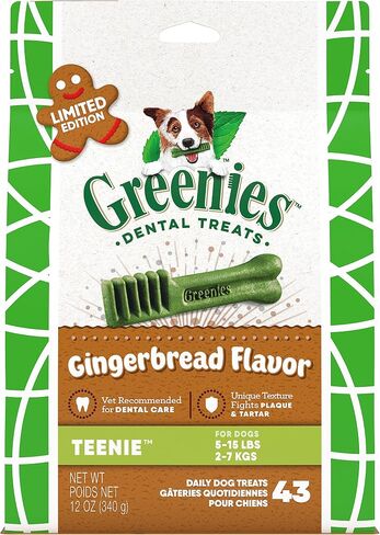 Greenies Gingerbread Flavor Teenie Size, Veterinarian-Recommended for Dental Care, Dog Treat Chews, Great Holiday Dog Stocking Stuffers, Limited Edition, 12 oz. Pack of 43 in Saudi Arabia