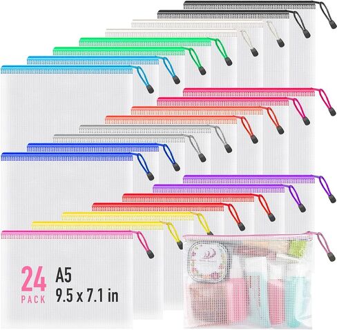 Umriox 48pcs Pencil Pouches, Mesh Bags with Zipper, A6 Size 16 Color Pencil Case Small Zipper Pouch, Zipper Bags, Waterproof Storage Bags for Pencil, School Office and Travel Organization Supplies in Saudi Arabia