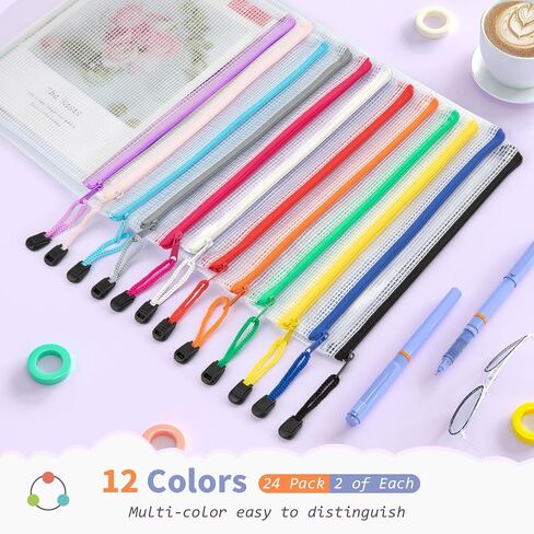 Umriox 48pcs Pencil Pouches, Mesh Bags with Zipper, A6 Size 16 Color Pencil Case Small Zipper Pouch, Zipper Bags, Waterproof Storage Bags for Pencil, School Office and Travel Organization Supplies in Saudi Arabia