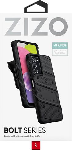 مجموعة ZIZO Bolt Bundle لجراب Galaxy A03s مع واقي شاشة وحامل وحامل - أسود in Kuwait