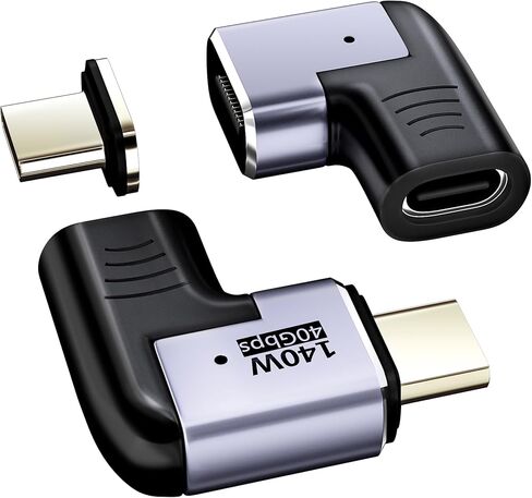 PChero 140W USB C محول مغناطيسي 2 حزمة، 24 دبابيس 90 درجة محول الزاوية اليمنى مع PD شحن سريع USB4 40 جيجابت في الثانية 8K 60 هرتز متوافق مع Thunderbolt 3 4 Air ROG Ally Steam Deck PS5 PSVR2 in Kuwait