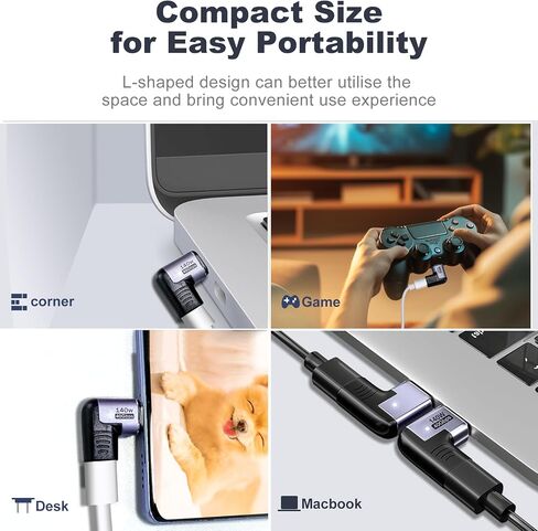 PChero 140W USB C محول مغناطيسي 2 حزمة، 24 دبابيس 90 درجة محول الزاوية اليمنى مع PD شحن سريع USB4 40 جيجابت في الثانية 8K 60 هرتز متوافق مع Thunderbolt 3 4 Air ROG Ally Steam Deck PS5 PSVR2 in Kuwait