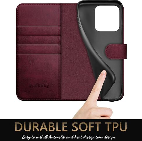 Compatible with iPhone 16 Pro 6.3" Genuine Leather Wallet case【RFID Blocking】【4 Credit Card Holder】【Real Leather】 Flip Folio Book Phone case Cover Women Men for Apple 16 Pro case Wine Red in Saudi Arabia