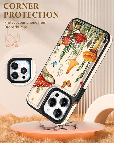 for iPhone 15 Pro Max Wallet Case with Card Holder, Designer Mushroom Frog Pattern Kickstand Magnetic Clasp Back Flip Folio Leather Phone Cases for iPhone 15 Promax for Women Men Girls in Saudi Arabia
