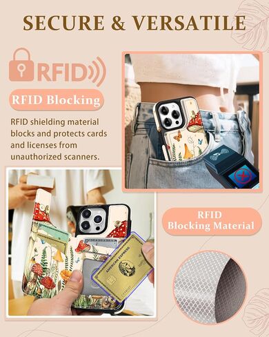 for iPhone 15 Pro Max Wallet Case with Card Holder, Designer Mushroom Frog Pattern Kickstand Magnetic Clasp Back Flip Folio Leather Phone Cases for iPhone 15 Promax for Women Men Girls in Saudi Arabia