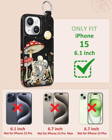 for iPhone 15 Pro Max Wallet Case with Card Holder, Designer Mushroom Frog Pattern Kickstand Magnetic Clasp Back Flip Folio Leather Phone Cases for iPhone 15 Promax for Women Men Girls in Kuwait
