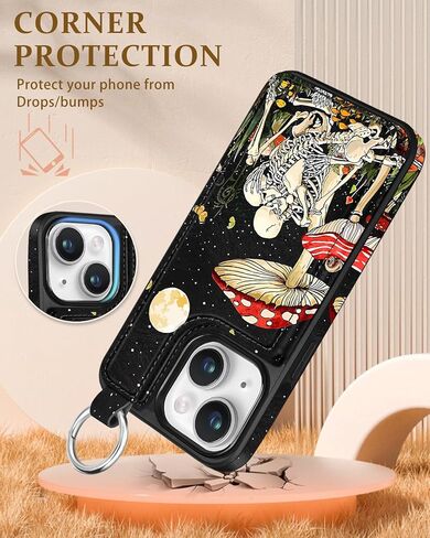 for iPhone 15 Pro Max Wallet Case with Card Holder, Designer Mushroom Frog Pattern Kickstand Magnetic Clasp Back Flip Folio Leather Phone Cases for iPhone 15 Promax for Women Men Girls in Kuwait