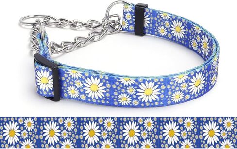 Martingale Dog Collar, Trainer Approved Limited Slip Collar with Daisy Floral Design Stainless Steel Chain Modified Cinch Collar for Gentle & Effective Pet Training (Purple, Large) in Saudi Arabia