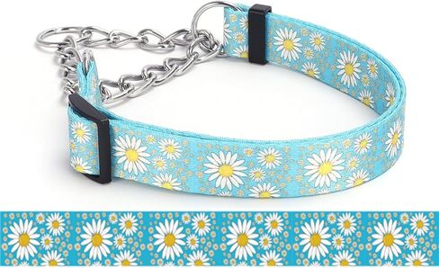 Martingale Dog Collar, Trainer Approved Limited Slip Collar with Daisy Floral Design Stainless Steel Chain Modified Cinch Collar for Gentle & Effective Pet Training (Purple, Large) in Saudi Arabia