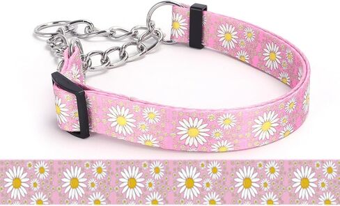 Martingale Dog Collar, Trainer Approved Limited Slip Collar with Daisy Floral Design Stainless Steel Chain Modified Cinch Collar for Gentle & Effective Pet Training (Purple, Large) in Saudi Arabia