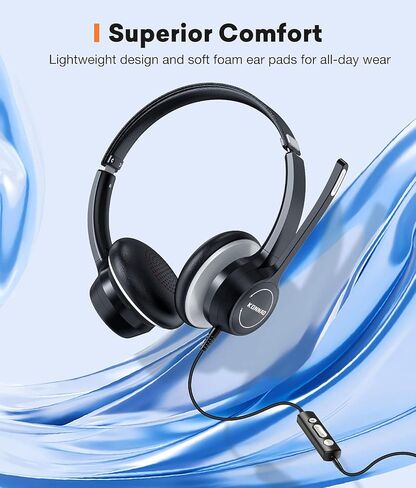 USB-A/USB-C Headsets with Microphone, USB C Wired Headsets with AI ENC Noise Cancelling Microphone, Stereo Headphones with MIC for PC, in Line Controls, Work Headset for Skype Zoom Tablet in Kuwait