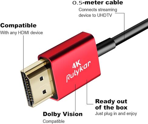 كابل Rulykar قصير 8K HDMI 2.1 بطول 1.0FT/0.3M، سرعة فائقة 48 جيجابت في الثانية، سلك HDMI رفيع للغاية Φ2.5 مم، 8K@60هرتز، 4K@120هرتز، HDR ديناميكي، eARC، متوافق مع GH5S، PS5، شاشة Xbox One، الكمبيوتر الشخصي و اكثر… in Kuwait