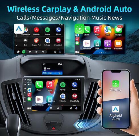 ستيريو راديو السيارة 8 Core 4G+64G لسيارة Ford Transit 2013-2019: Android 13 5G-WIFI 9 بوصة 1280*800 IPS وحدة رأس شاشة تعمل باللمس - Carplay Android Auto GPS Bluetooth AM FM Mirror Link Backup Camera SWC in Kuwait