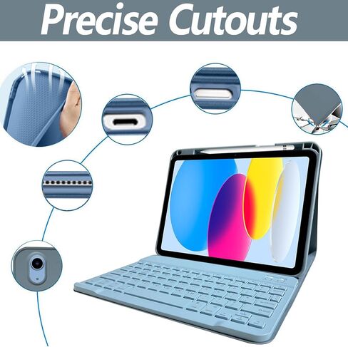 حافظة لوحة مفاتيح لجهاز iPad الجيل العاشر 2022 مقاس 10.9 بوصة - حافظة iPad الجيل العاشر مع لوحة مفاتيح - لوحة مفاتيح بلوتوث لاسلكية قابلة للفصل - غطاء فوليو ذكي مع حامل أقلام، أرجواني in Kuwait
