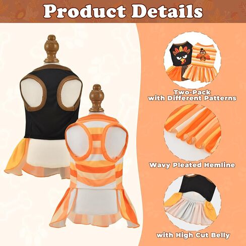 Vehomy 2-Pack Thanksgiving Dog Cat Dress Turkey Dog Dress Stripe Dog Dress Puppy Thansgiving Skirt Dog Pet Thanksgiving Turkey Costume Outfit Apparel Clothes for Small Medium Dogs Cats M in Saudi Arabia