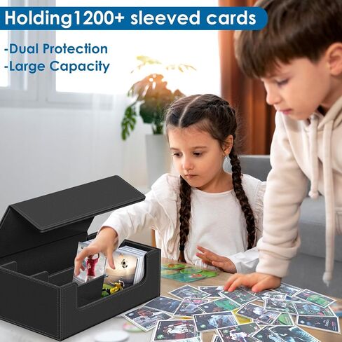 Homthy 1800+ Card Deck Case for Trading Cards, Leather Magnetic Closure Commander Card Storage Box Magic Card Protectors Fit for MTG TCG and Sport Cards in Kuwait