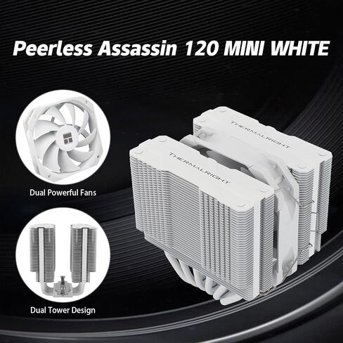 Peerless Assassin 120 Mini White CPU Cooler, 6 Heat Pipes Cooling, PC Dual Towers Cooling, 135mm High Computer CPU Cooling for AMD:AM4 AM5/Intel LGA 1700/1851/1150/1151/1200/2011 in Saudi Arabia