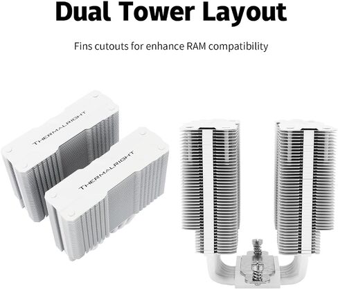 Peerless Assassin 120 Mini White CPU Cooler, 6 Heat Pipes Cooling, PC Dual Towers Cooling, 135mm High Computer CPU Cooling for AMD:AM4 AM5/Intel LGA 1700/1851/1150/1151/1200/2011 in Saudi Arabia