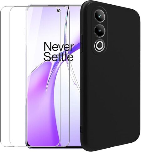 حافظة لهاتف OnePlus Ace 3V + واقي شاشة زجاجي - طبقة حماية من السيليكون الشفاف الناعم المرن المقاوم للصدمات من مادة TPU لهاتف OnePlus Ace 3V (أسود) in Saudi Arabia